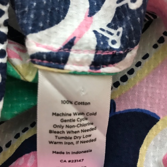 Talbots Vibrant Floral Anchor Buttons Cotton Popover Tunic Blouse MP Pink Navy - Picture 8 of 8